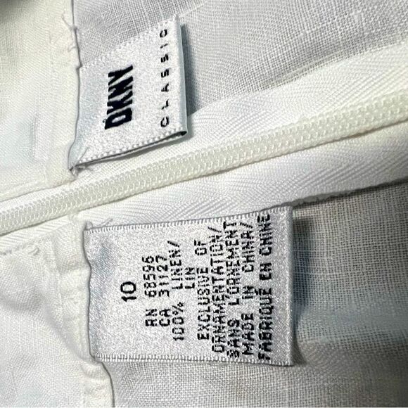 VTG Y2K DKNY White linen EYELET Scalloped Hem Low Waisted mini skirt 10 L - Picture 6 of 7